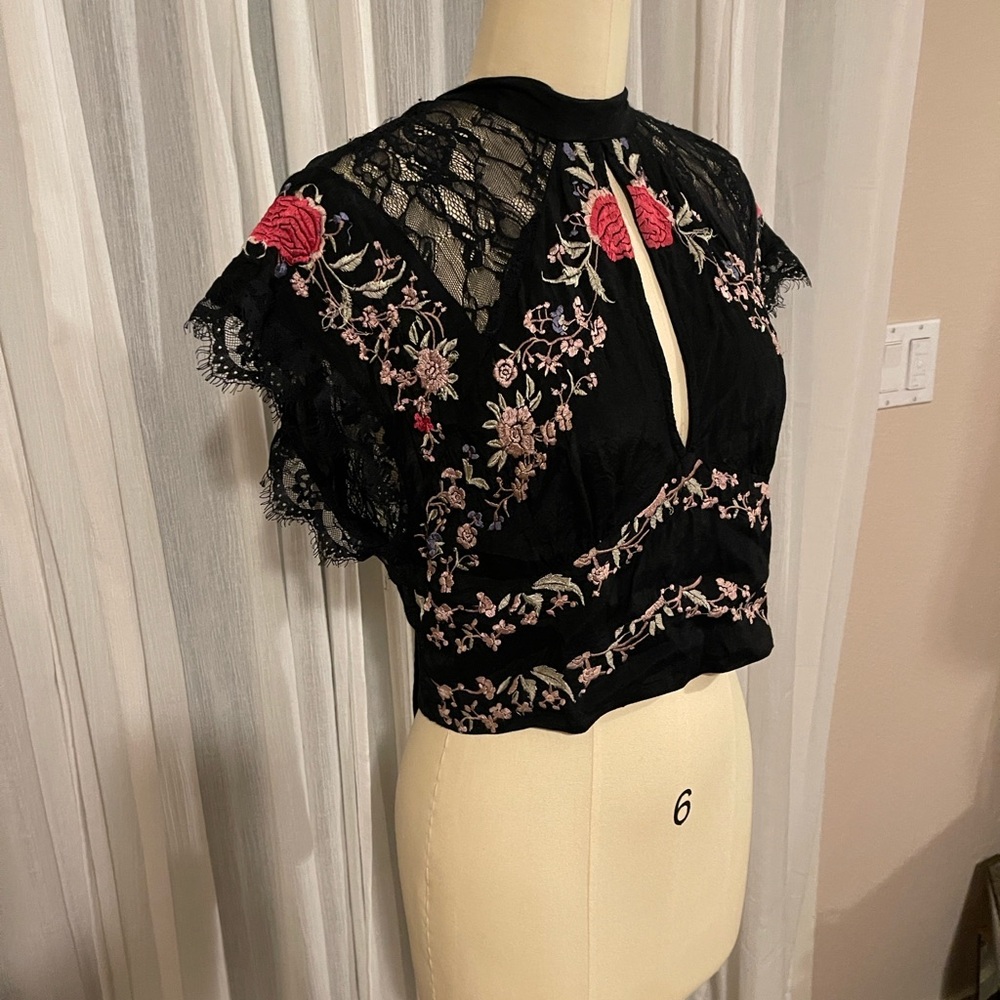 Sold!! Free People Black Lace Top with Floral Embroidery - Picture 9 of 12